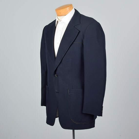 Medium 40R 1970s Mens Navy Blue Blazer Single Ven… - image 3