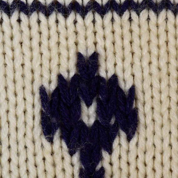 Mens Vintage 60s Cream Knit Sweater Blue Geometri… - image 6
