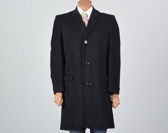 Medium Mens Cashmere Top Coat Black Overcoat 1950s Mens Coat 50s Top Coat Slim Lapel Mid Century Winter Fall Spring Vintage Coat Formal