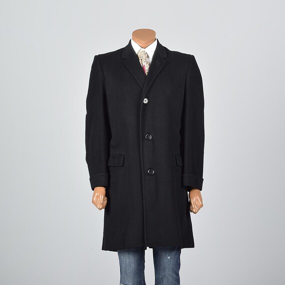 Medium Mens Cashmere Top Coat Black Overcoat 1950s