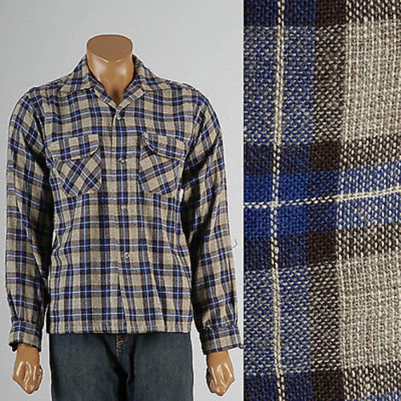 Mens Vintage 50s Wool Plaid Loop Collar Board Shirt Pilgrim - Etsy