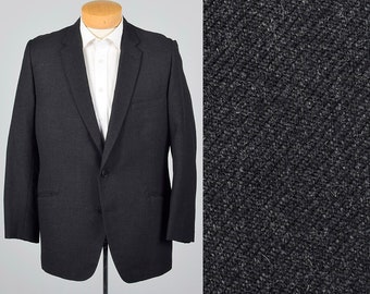 XL 43R 1960s Mens Heavy Wool Jacket Black Single Vent Convertible Flap Pockets 60s Vintage Menswear