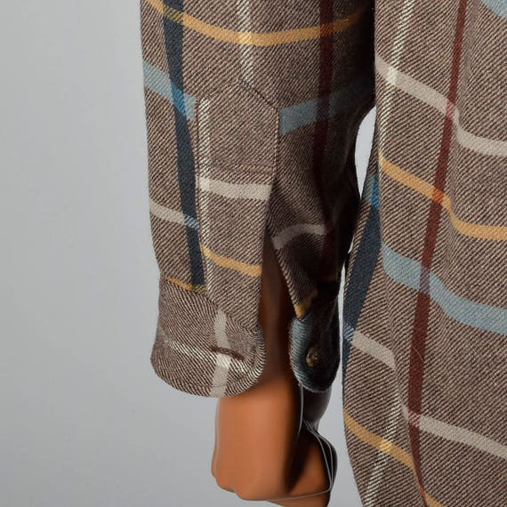 Large 1960s Mens Pendleton Brown Plaid Shirt Long… - image 7