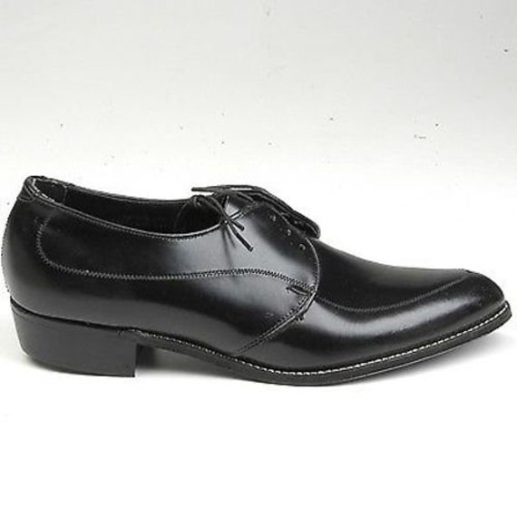 NOS Deadstock Mens Vintage Black Leather Slim Toe… - image 1