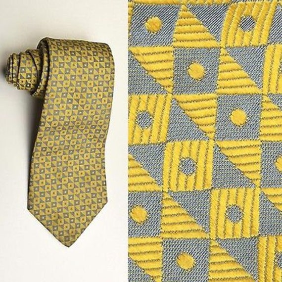 1970s Mens Necktie Wide Tie Neck Tie Gold Gray Ge… - image 1