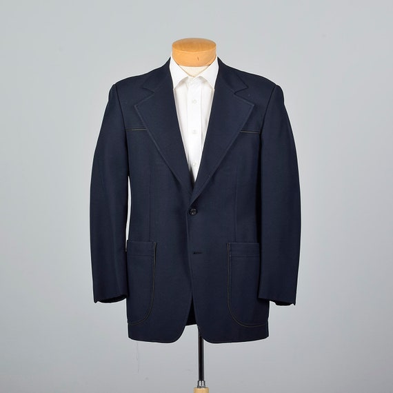 Medium 40R 1970s Mens Navy Blue Blazer Single Ven… - image 2