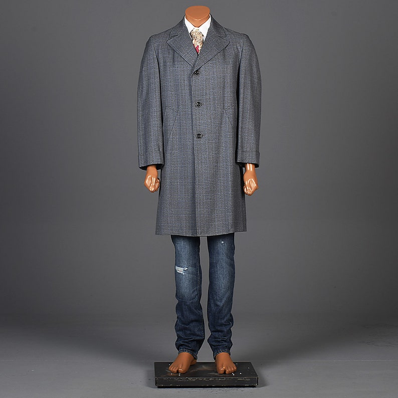 1970s Navy Overcoat with Plaid Liner