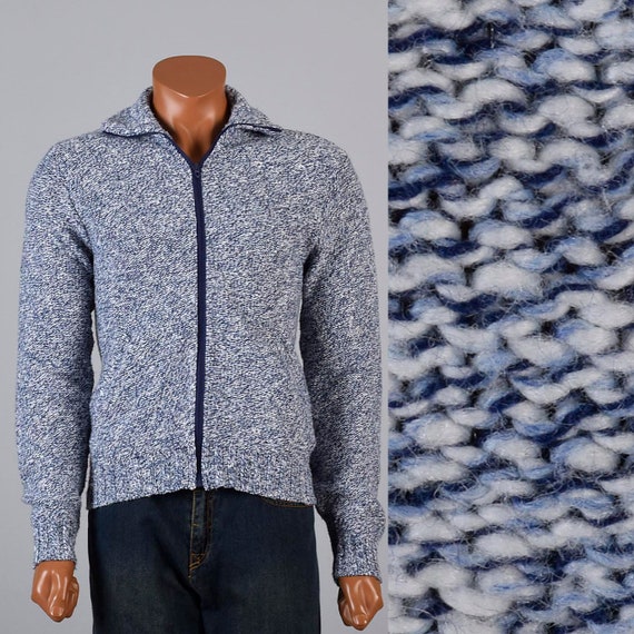 Mens Vintage 60s Mod Blue White Knit Sweater Cordu
