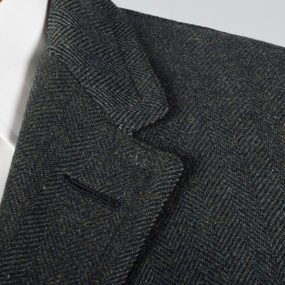 Medium 1960s Mens Herringbone Tweed Long Coat Dar… - image 6