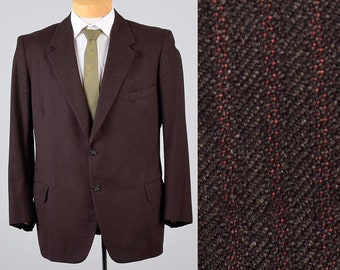 Mens Vintage 50s Brown Red Stripe Wool Jacket Mid Century Two Button Hickey Freeman 40S 42S