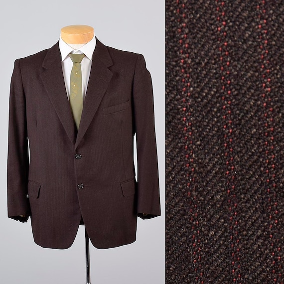 Mens Vintage 50s Brown Red Stripe Wool Jacket Mid… - image 1