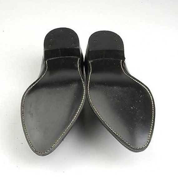 NOS Deadstock Mens Vintage Black Leather Slim Toe… - image 8