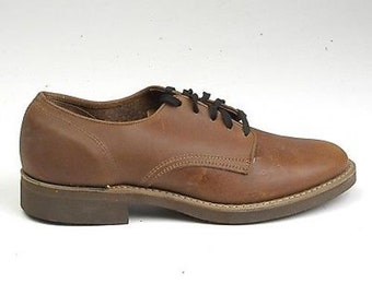 NOS Deadstock Mens Vintage 60s Brown Leather Suede Derby Oxford Lace Up Shoes Cork Crepe Sole Mens 6 Womens 8 Unisex