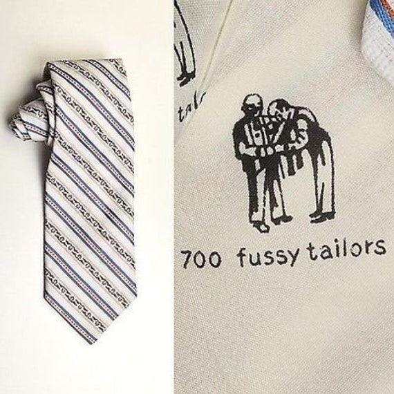 1970s Mens Necktie Tie White Blue Brown Wide Neck… - image 1