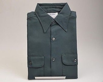 Deadstock NOS Mens Vintage 70s Big Yank Green Permanent Press Work Shirt Workwear 14 14.5 S