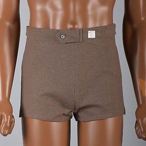 RARE NOS Deadstock sz 34 Vintage Mens 60s Mod Brown Tan Khaki Cotton Knit Mini Short Shorts High Rise Summer South Beach image 1