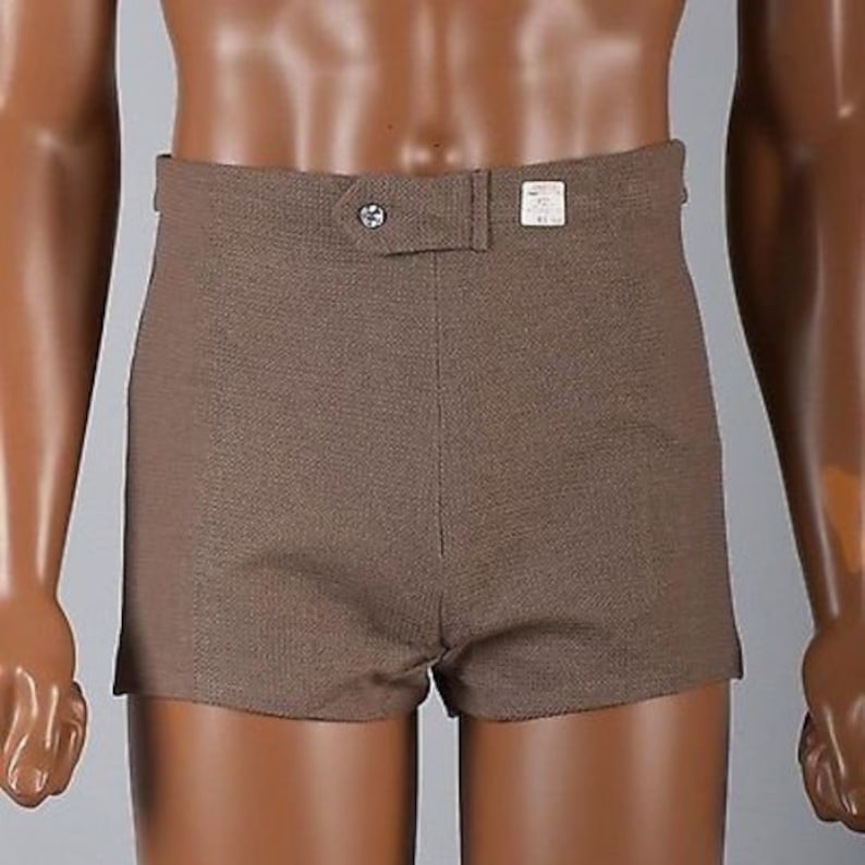 RARE NOS Deadstock sz 34 Vintage Mens 60s Mod Brown Tan Khaki Cotton Knit Mini Short Shorts High Rise Summer South Beach image 1