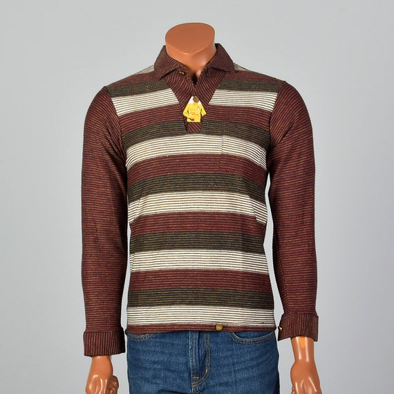 Small 1950s Deadstock Men Striped Knit Shirt Bren… - image 4