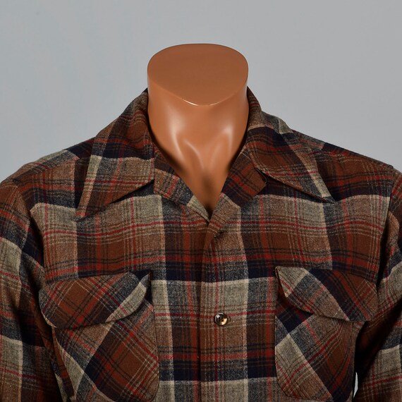 XL 1960s Mens Pendleton Wool Plaid Shirt Long Sle… - image 6