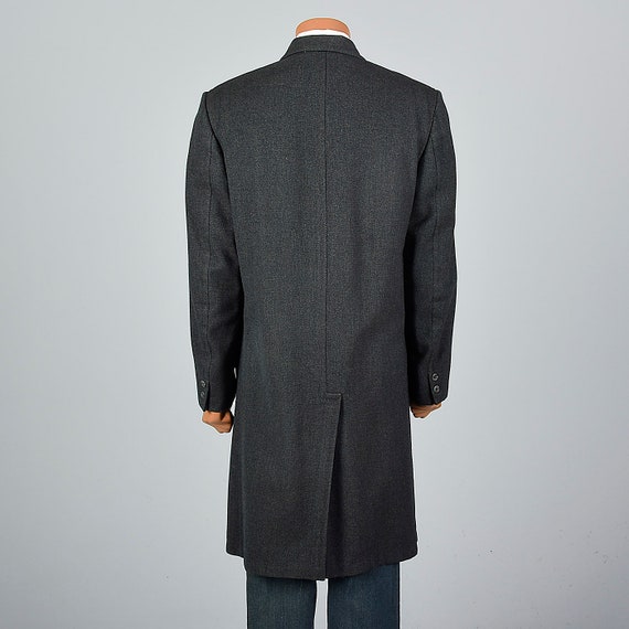 Medium 1960s Mens Herringbone Tweed Long Coat Dar… - image 3