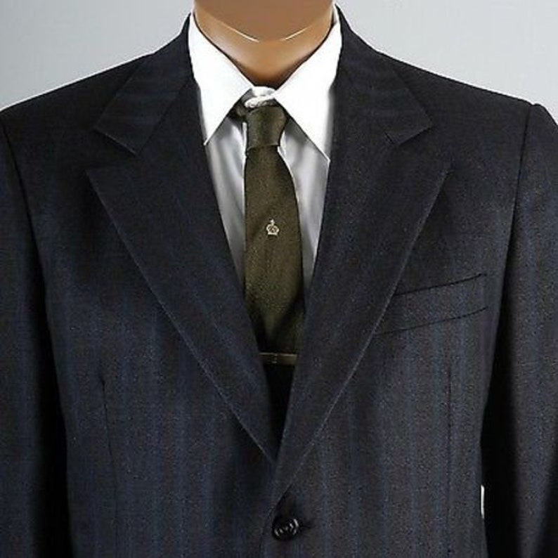 Mens Vintage 70s Hart Schaffner Marx Charcoal Blue Tan Stripe Two Piece Suit Jacket Pants Wool 40 40R 40S