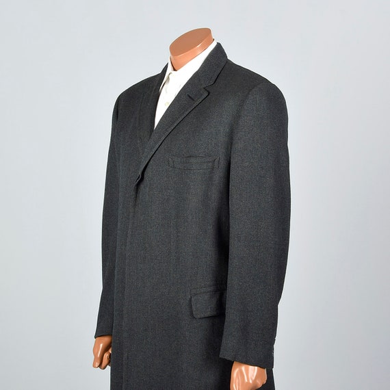 Medium 1960s Mens Herringbone Tweed Long Coat Dar… - image 4