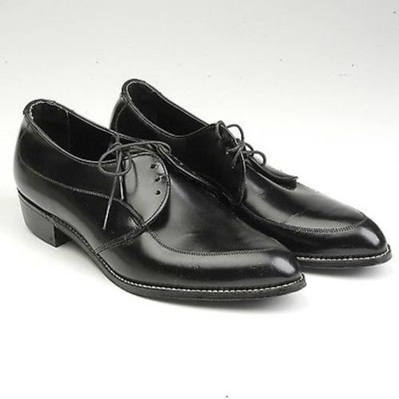 NOS Deadstock Mens Vintage Black Leather Slim Toe… - image 7