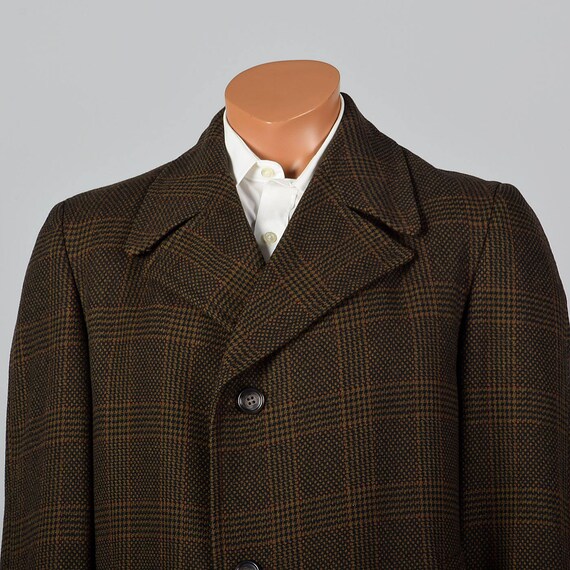 Large 1970s Mens Brown Plaid Coat Wool Winter Coa… - image 5