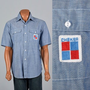 XL 1960s Mens Chambray Uniform Shirt Short Sleeve Patch - Etsy