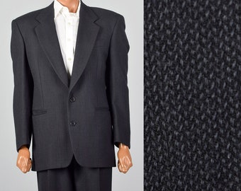 Medium 1990s Mens Gianfranco Ferre Suit Welt Pockets Wide Lapels Two Button Jacket Pleat Front Pants 90s Vintage Navy Suit