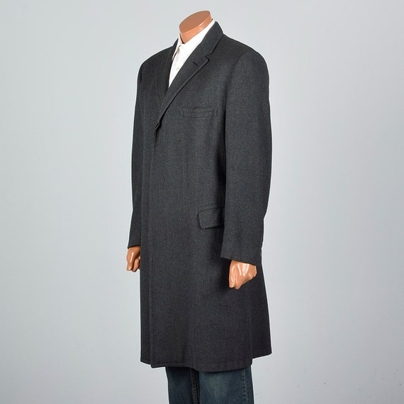 Medium 1960s Mens Herringbone Tweed Long Coat Dar… - image 2