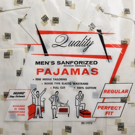 Medium Deadstock 1950s Mens Pajamas Sanforized Co… - image 4