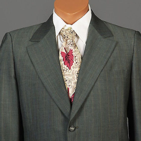 Vintage Mens 70s Suit Green Sharkskin Stripe Jack… - image 3