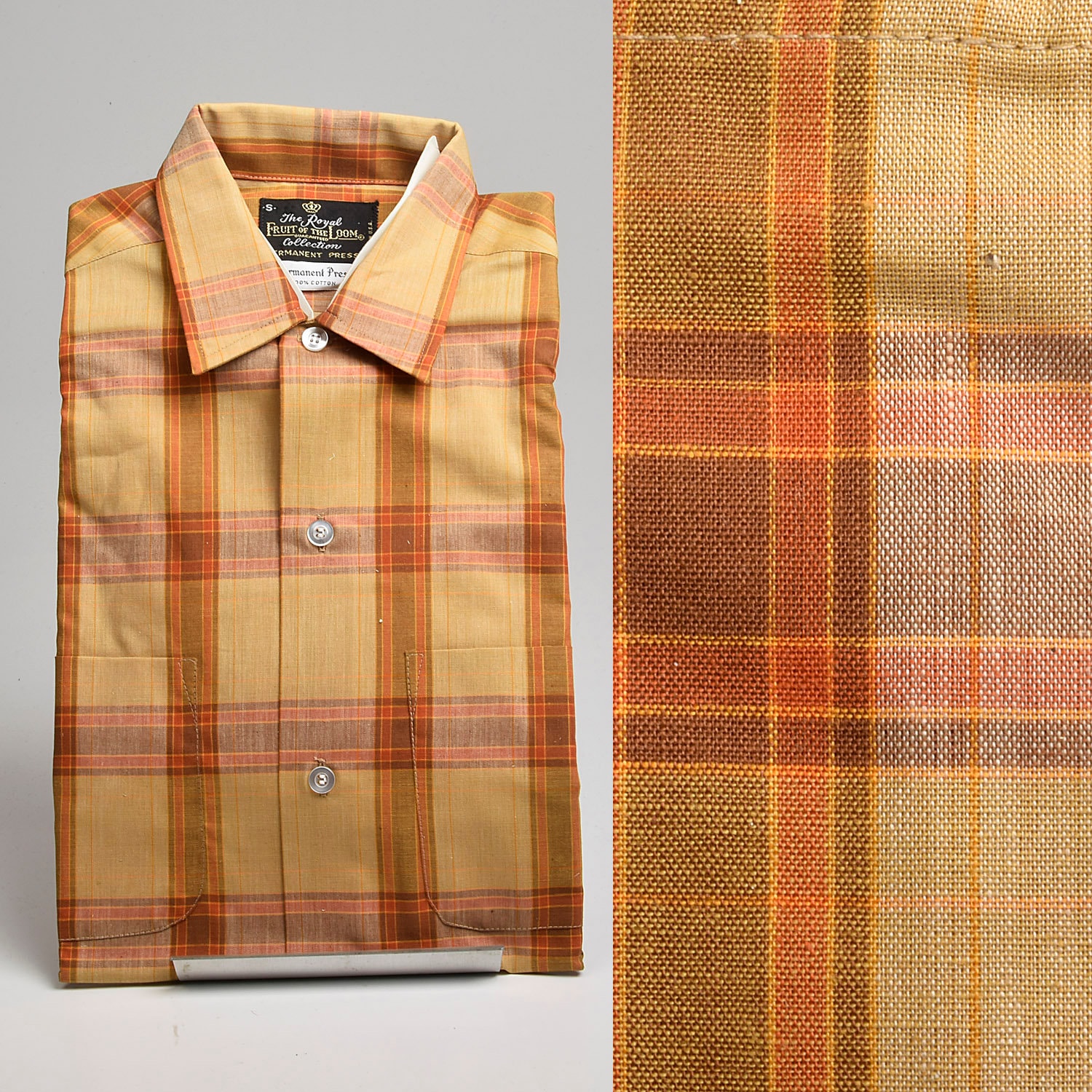 1960s Mens Deadstock Red Flannel Shadow Plaid Shirt