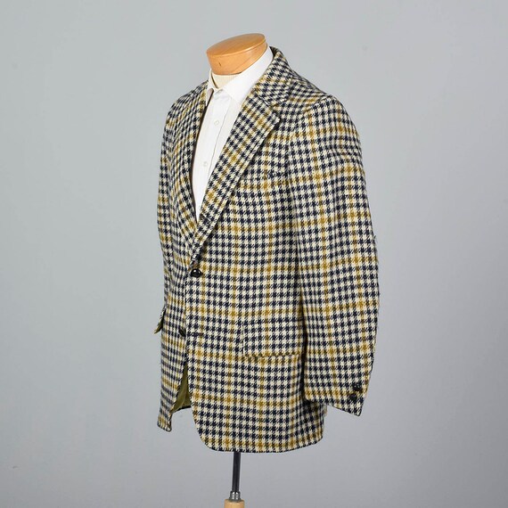 39S 1970s Mens Mod Blazer Wool Tweed Jacket Plaid… - image 2