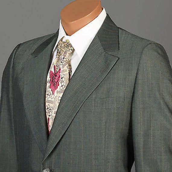 Vintage Mens 70s Suit Green Sharkskin Stripe Jack… - image 7