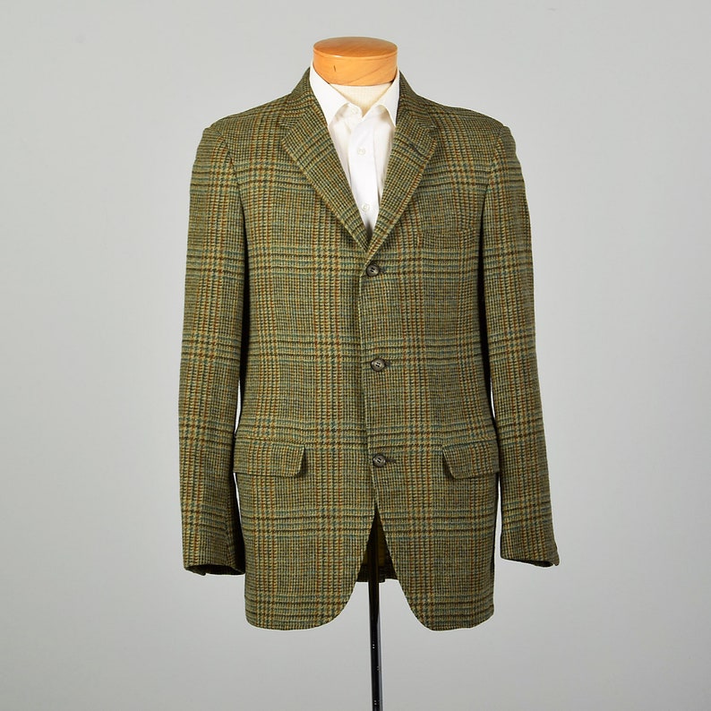 1960s Mens Wool Tweed Jacket Plaid Three Button Slim Lapel - Etsy