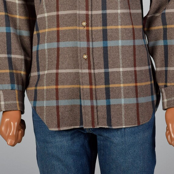 Large 1960s Mens Pendleton Brown Plaid Shirt Long… - image 6