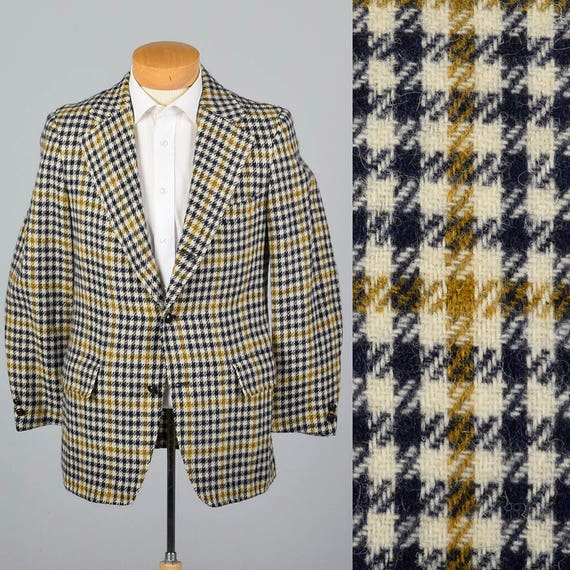 39S 1970s Mens Mod Blazer Wool Tweed Jacket Plaid… - image 1