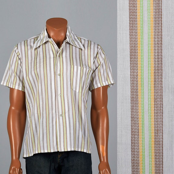 Beloved Men Short Sleeves Regular Fit Button Down Shirt Vertical Striped Dress Shirt