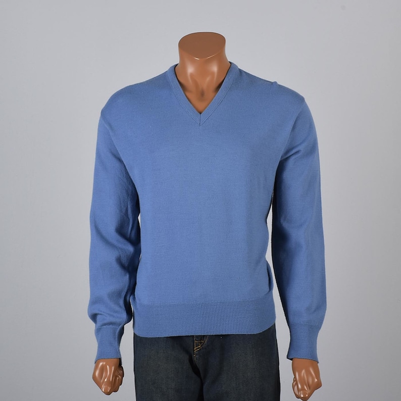 Large 1960s Mens Knit Sweater Blue Sweater Pull Over Jumper Acrylic ...