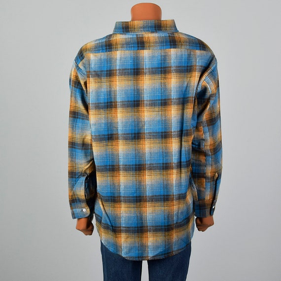 3XL 1960s Mens Blue Plaid Flannel Shirt 
