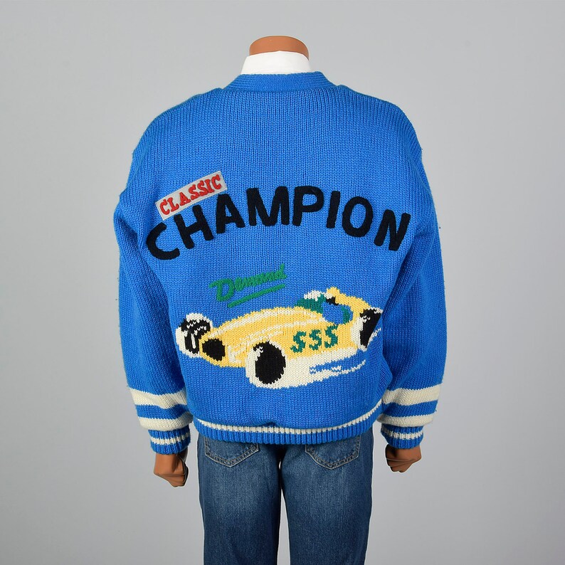 XL 1990s Mens Knit Novelty Coat Blue Plush Lining Race Car Rib Etsy
