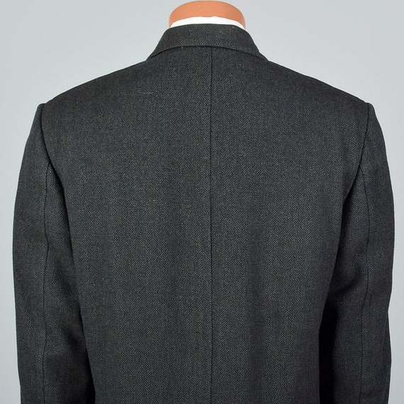 Medium 1960s Mens Herringbone Tweed Long Coat Dar… - image 8