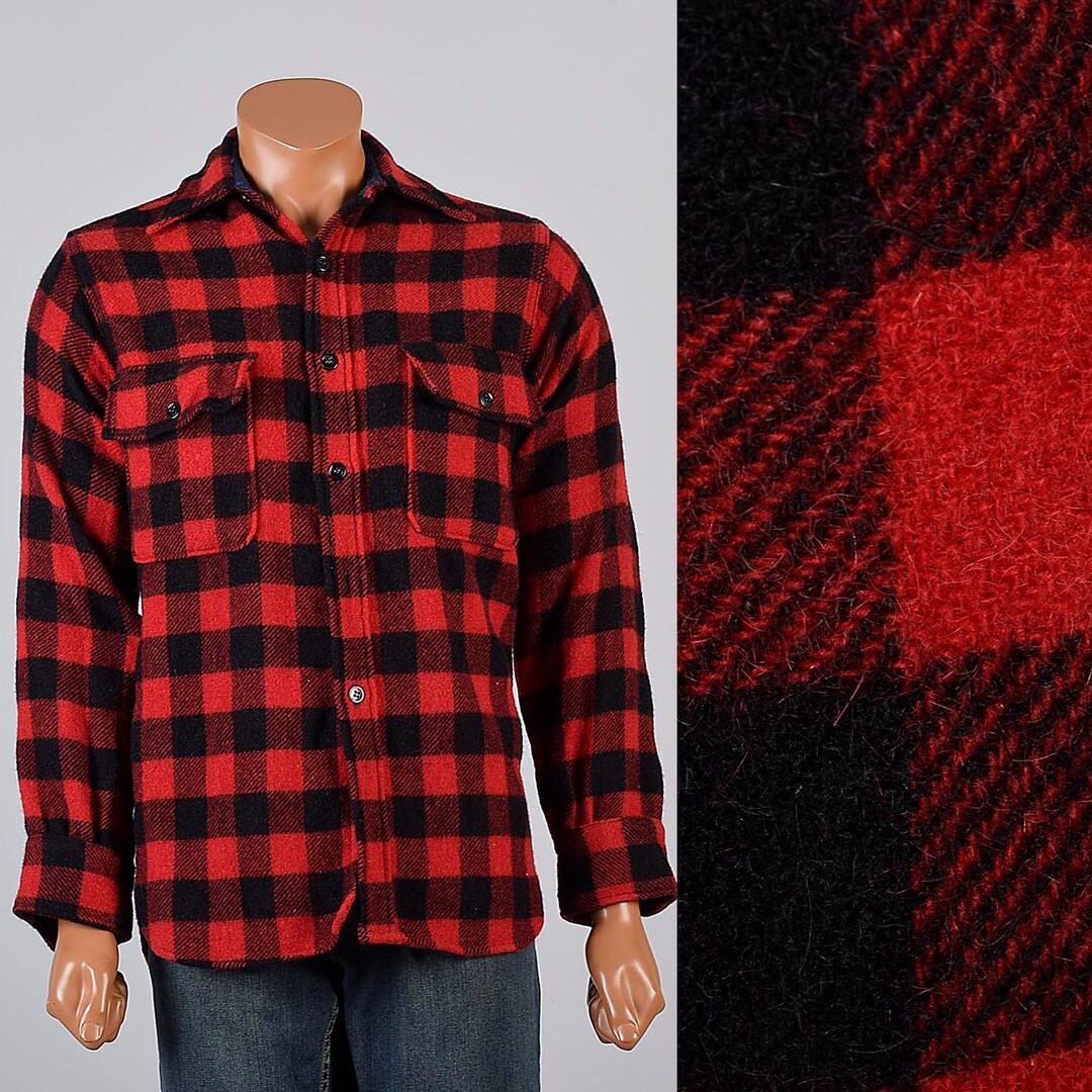 Mens Vintage 50s Red Black Buffalo Check Wool Shirt Winter - Etsy