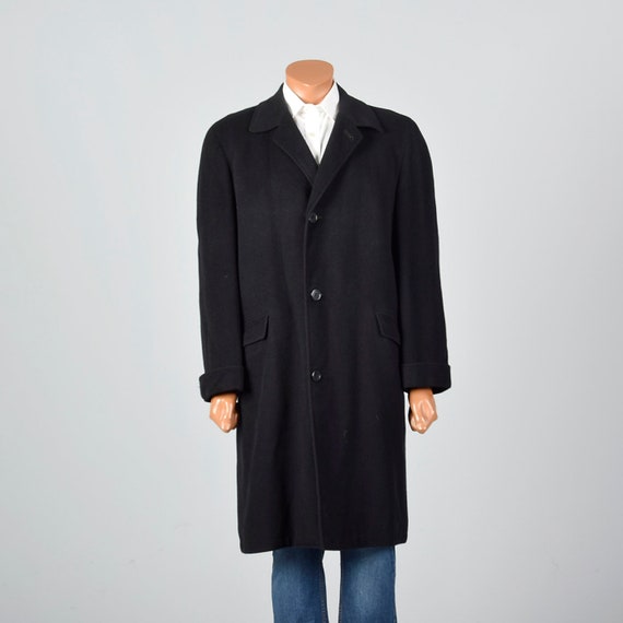 42 Mens 1950s Black Cashmere Coat Overcoat Winter Coa… - Gem