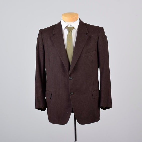 Mens Vintage 50s Brown Red Stripe Wool Jacket Mid… - image 9