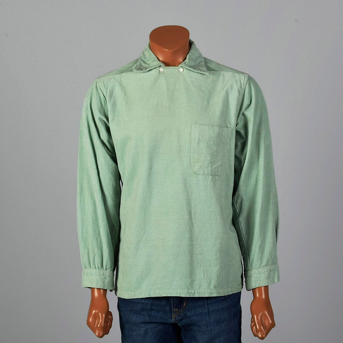 Medium 1950s Mens Mint Green Corduroy Shirt Long Sleeve Neck Etsy