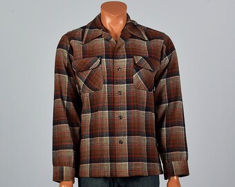 XL 1960s Mens Pendleton Wool Plaid 