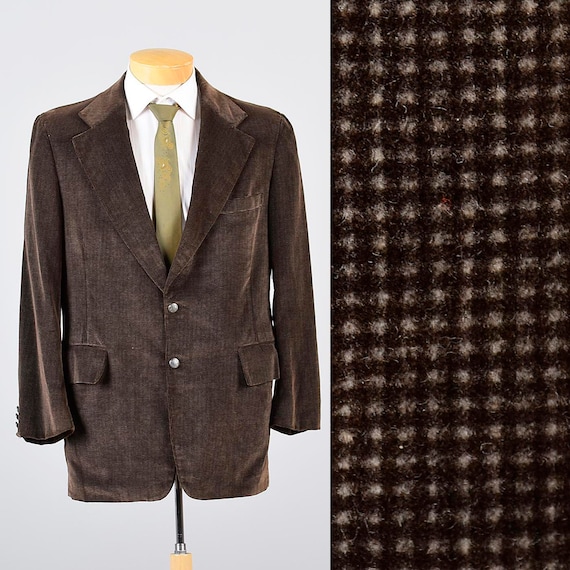 Mens Vintage 70s Bill Blass Brown Tan Check Velve… - image 1